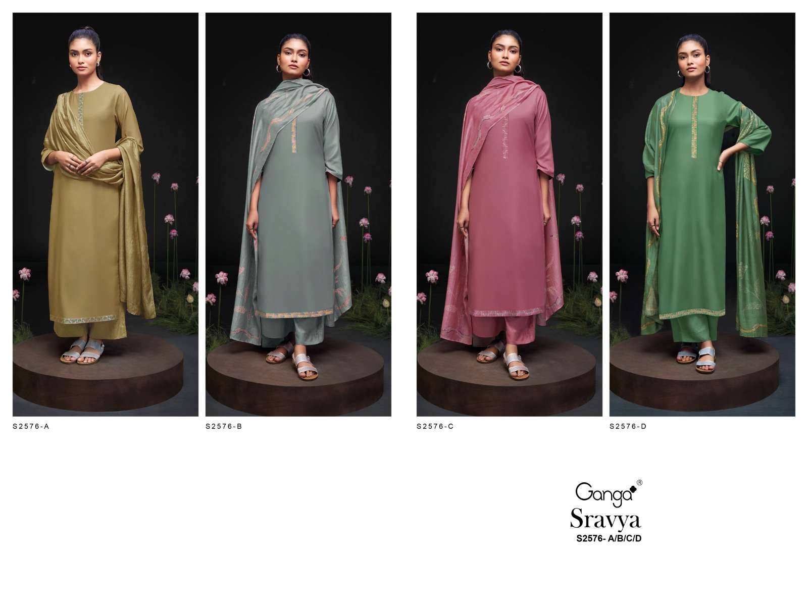 Sravya-2576 By Ganga Fashion 2576-A To 2576-D Series Beautiful Festive Suits Colorful Stylish Fancy Casual Wear & Ethnic Wear Premium Cotton Silk Dresses At Wholesale Price