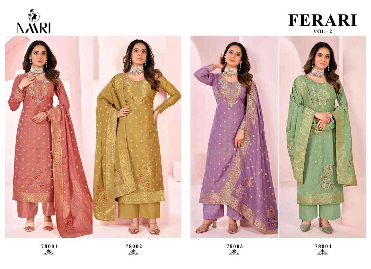 Ferari Vol-2 By Naari 78001 To 78004 Series Beautiful Stylish Festive Suits Fancy Colorful Casual Wear & Ethnic Wear & Ready To Wear Pure Muslin Jacquard Print Dresses At Wholesale Price