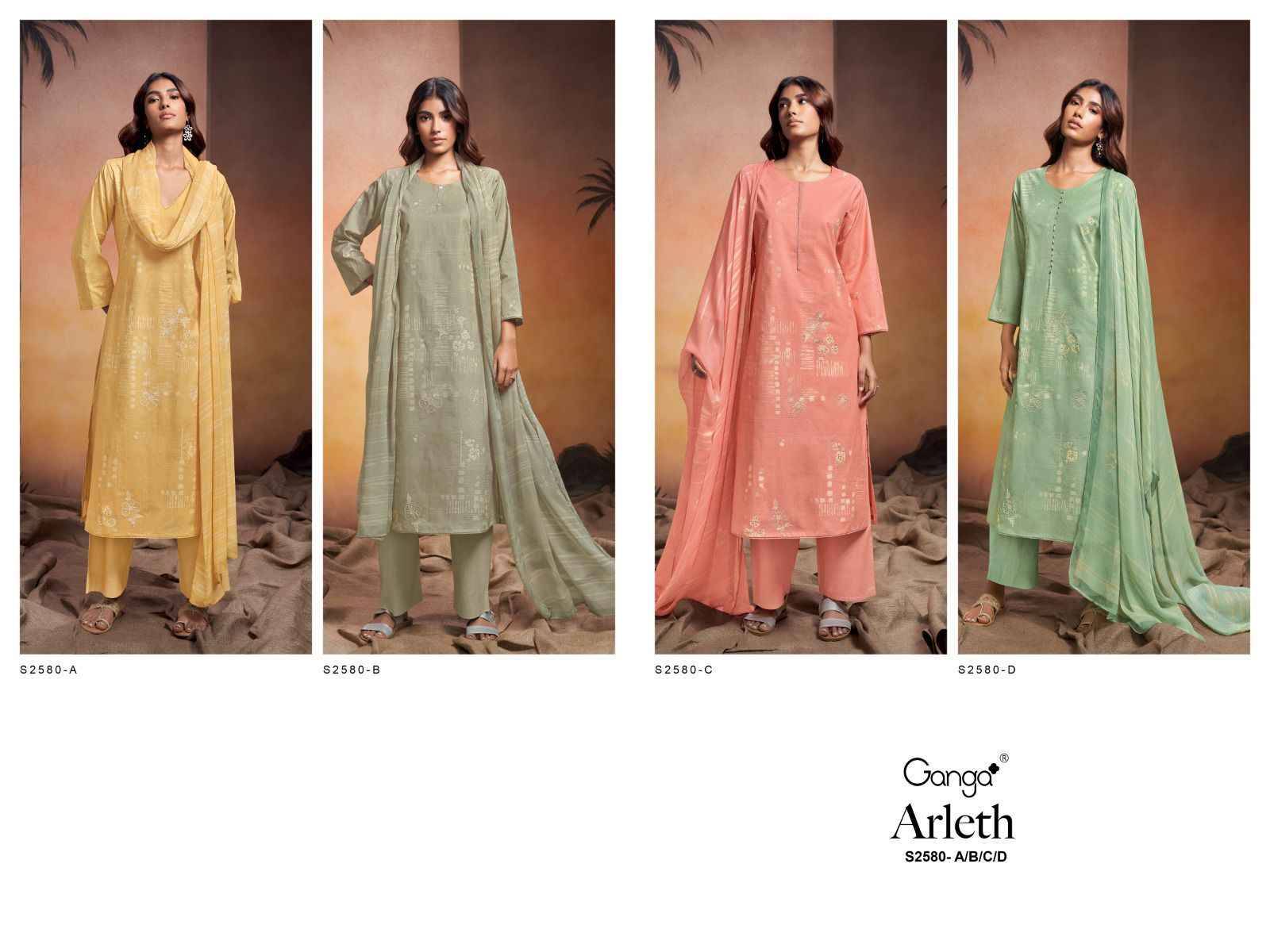 Arleth-2580 By Ganga Fashion 2580-A To 2580-D Series Beautiful Festive Suits Colorful Stylish Fancy Casual Wear & Ethnic Wear Premium Cotton Dresses At Wholesale Price