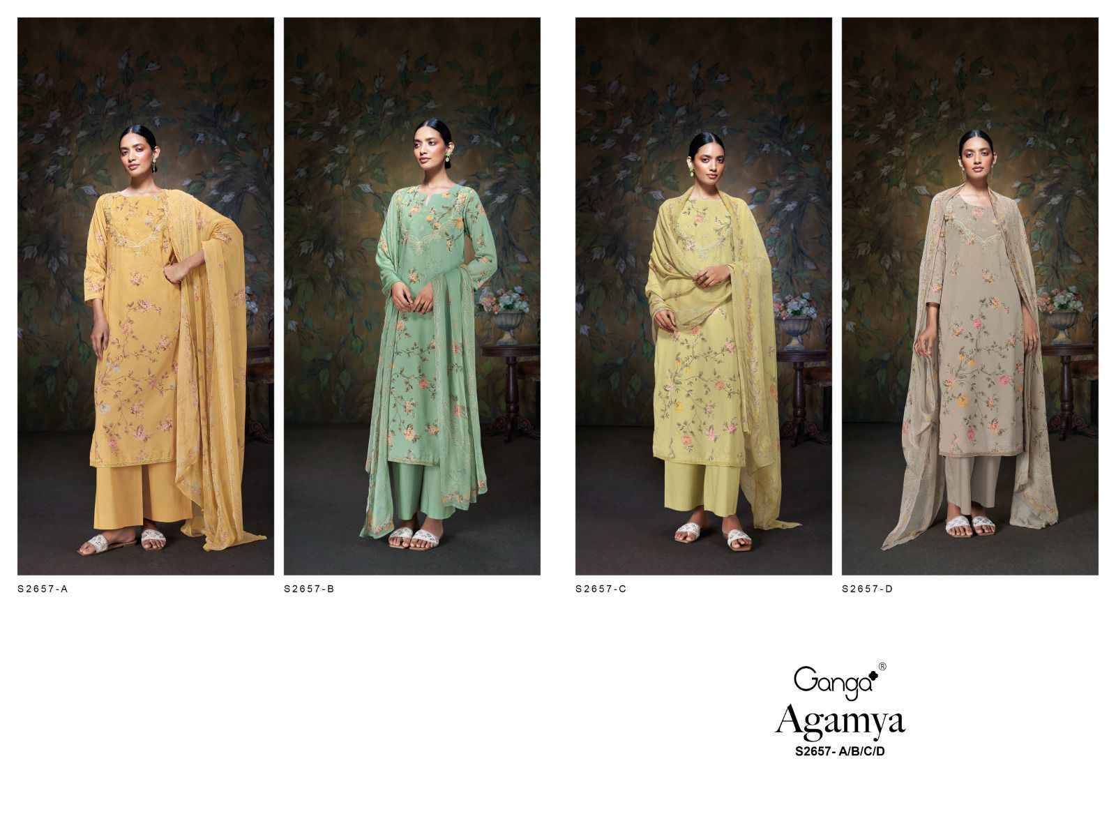 Agamya-2657 By Ganga Fashion 2657-A To 2657-D Series Beautiful Festive Suits Colorful Stylish Fancy Casual Wear & Ethnic Wear Premium Linen Jacquard Dresses At Wholesale Price