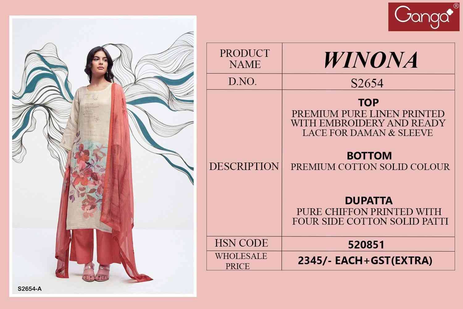 Winona-2654 By Ganga Fashion 2654-A To 2654-D Series Beautiful Festive Suits Colorful Stylish Fancy Casual Wear & Ethnic Wear Premium Linen Dresses At Wholesale Price