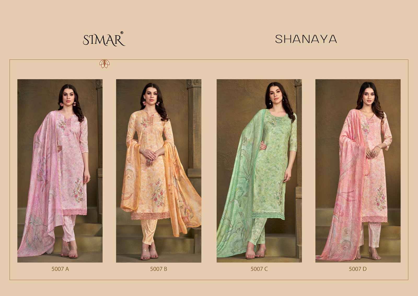 Shanaya By Glossy 5007-A To 5007-D Series Beautiful Festive Suits Colorful Stylish Fancy Casual Wear & Ethnic Wear Pure Lawn Cotton Dresses At Wholesale Price