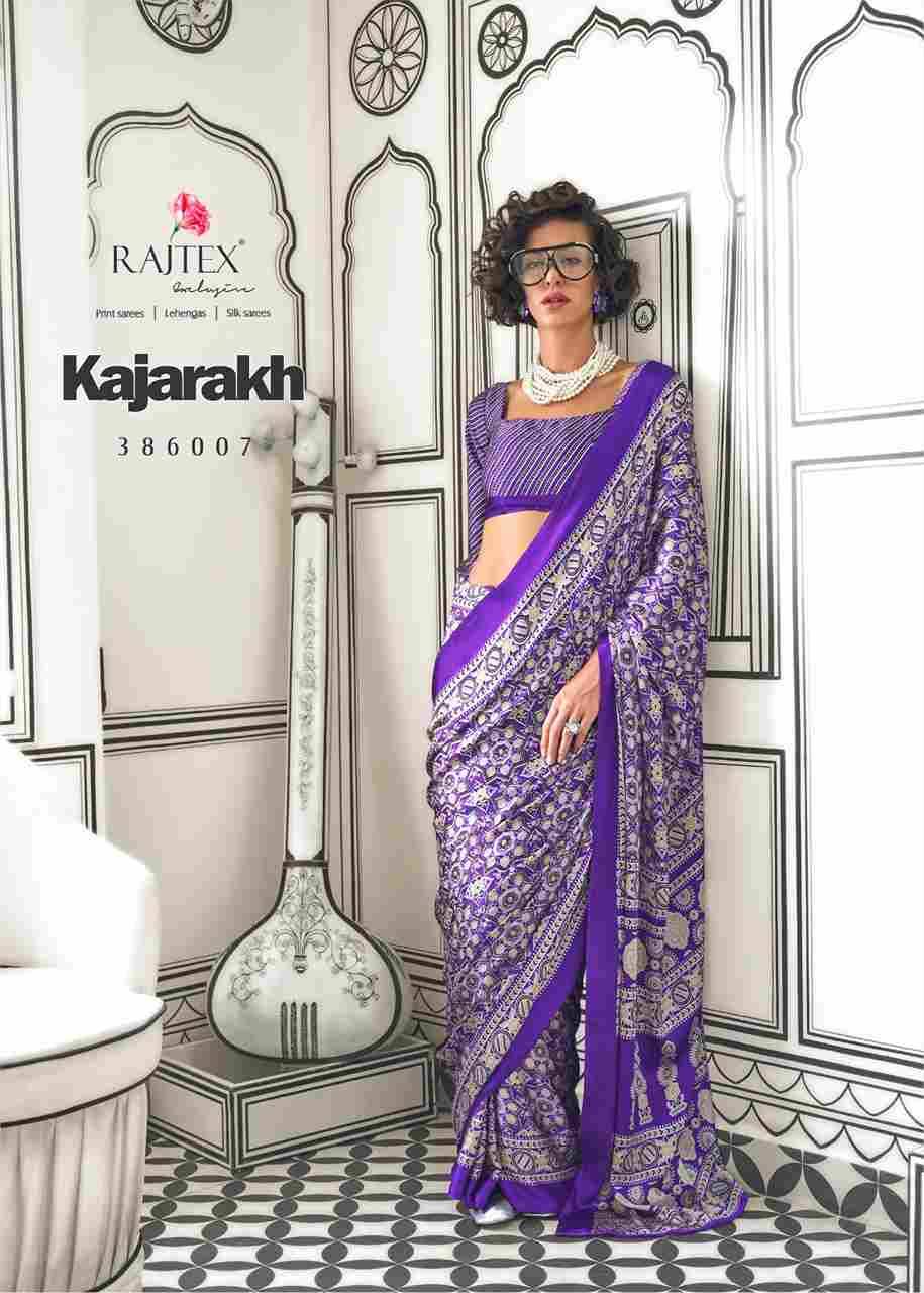 Kajarakh By Raj Tex 386001 To 386010 Series Indian Traditional Wear Collection Beautiful Stylish Fancy Colorful Party Wear & Occasional Wear Satin Crepe Sarees At Wholesale Price