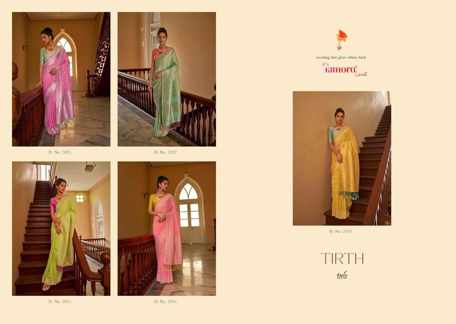 Tirth By Kimora Fashion 2051 To 2055 Series Indian Traditional Wear Collection Beautiful Stylish Fancy Colorful Party Wear & Occasional Wear Nylon Crepe Sarees At Wholesale Price