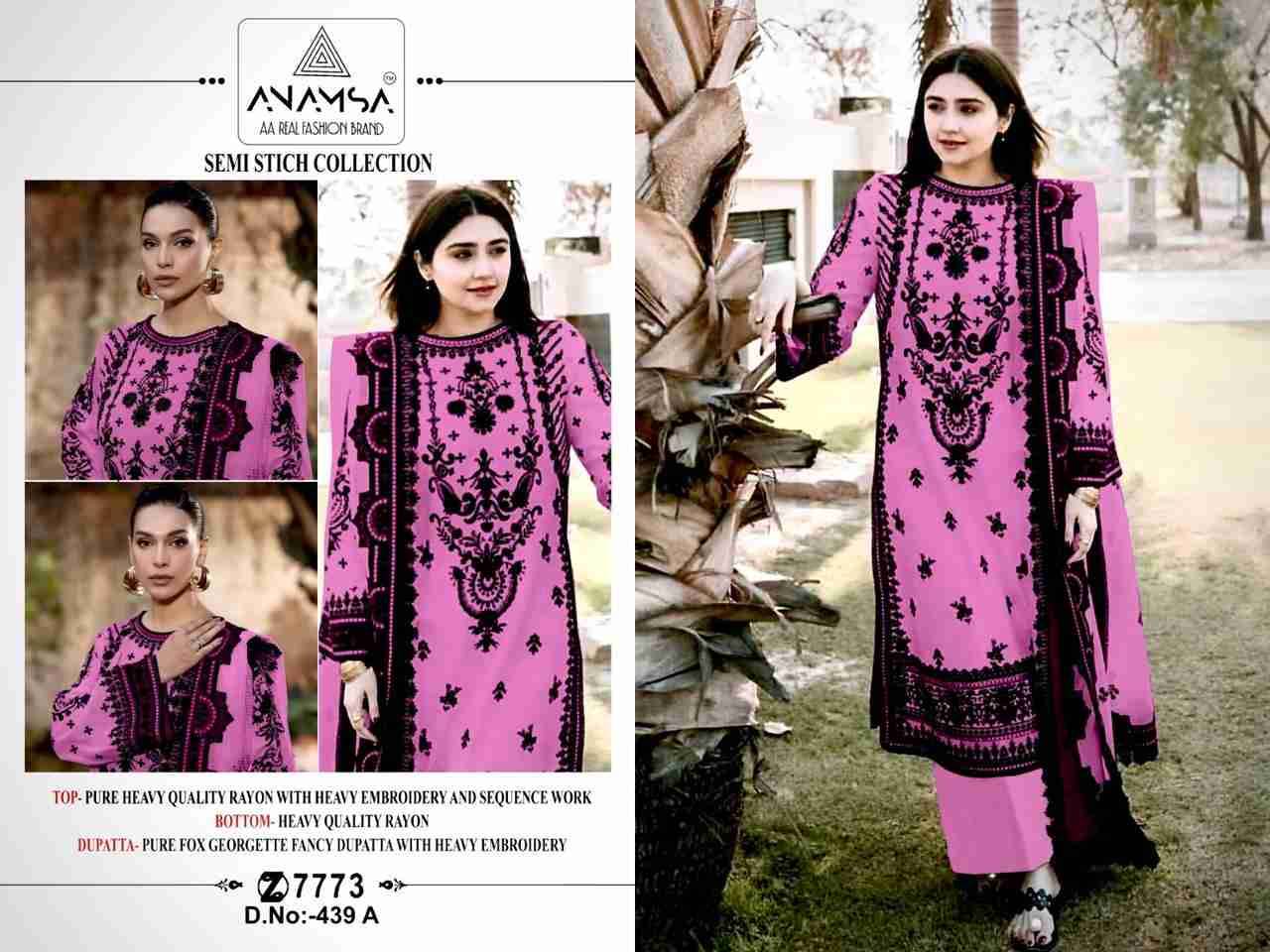 Anamsa Hit Design 439 Colours By Fashid Wholesale 439-A To 439-D Series Beautiful Pakistani Suits Colorful Stylish Fancy Casual Wear & Ethnic Wear Pure Rayon Embroidered Dresses At Wholesale Price