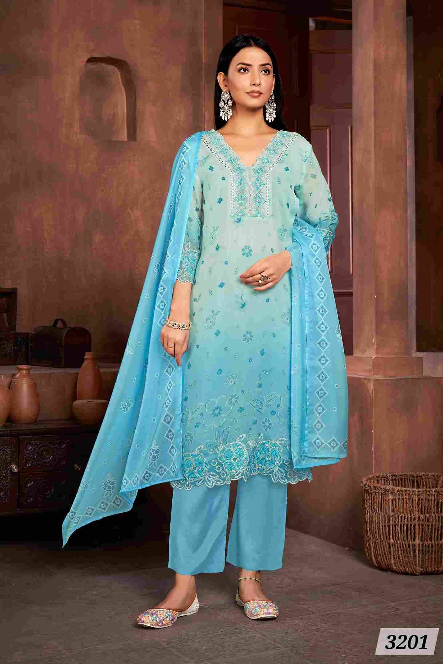 Ice Blue By Sokiro Style 3201 To 3205 Series Beautiful Festive Suits Colorful Stylish Fancy Casual Wear & Ethnic Wear Pure Organza Dresses At Wholesale Price