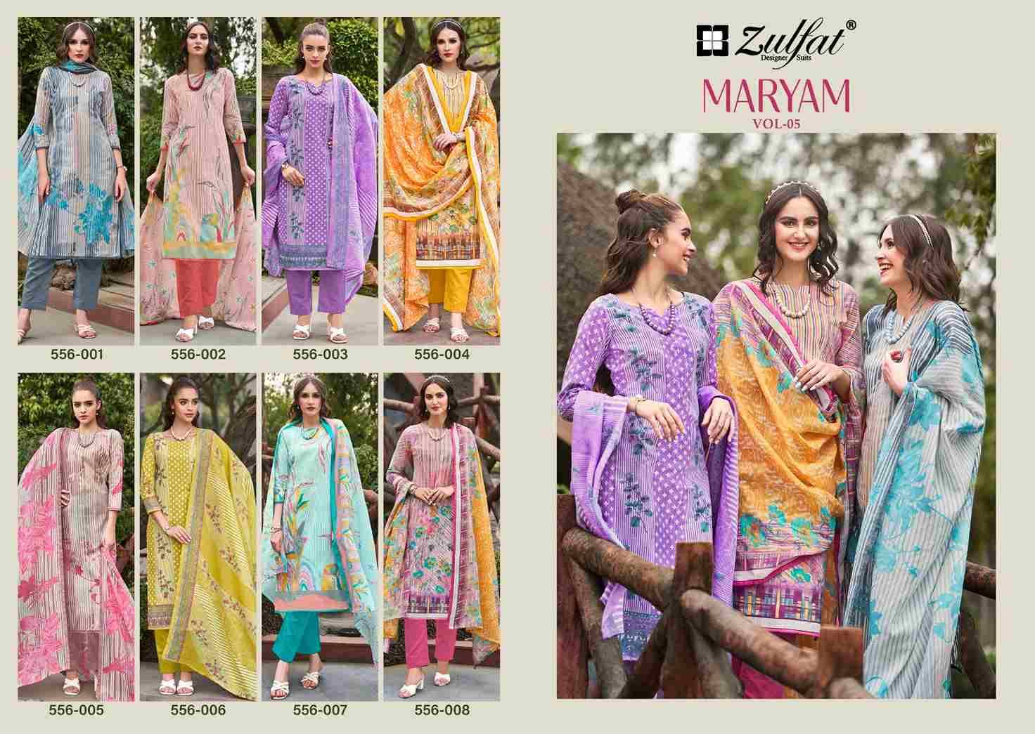 Maryam Vol-5 By Zulfat 556-001 To 556-008 Series Beautiful Festive Suits Stylish Fancy Colorful Casual Wear & Ethnic Wear Pure Cotton Print Dresses At Wholesale Price