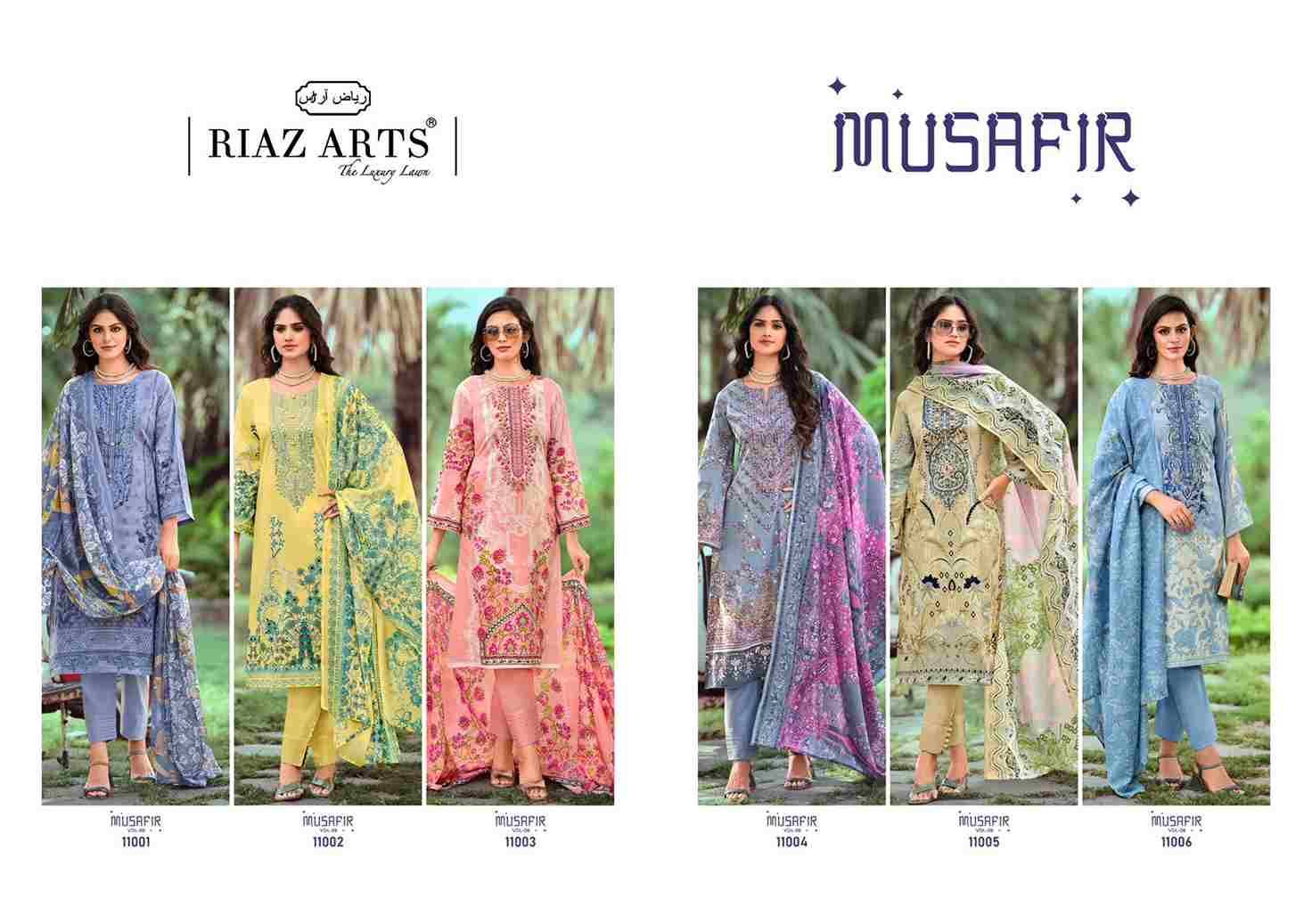 Musafir Vol-9 By Riaz Arts 11001 To 11006 Series Wholesale Designer Pakistani Suits Collection Beautiful Stylish Fancy Colorful Party Wear & Occasional Wear Pure Lawn Cambric With Embroidered Dresses At Wholesale Price