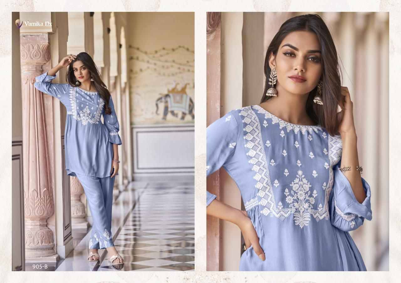 Vintage Super Hit By Vamika 905-A To 905-E Series Designer Stylish Fancy Colorful Beautiful Party Wear & Ethnic Wear Collection Heavy Rayon Co-Ord At Wholesale Price