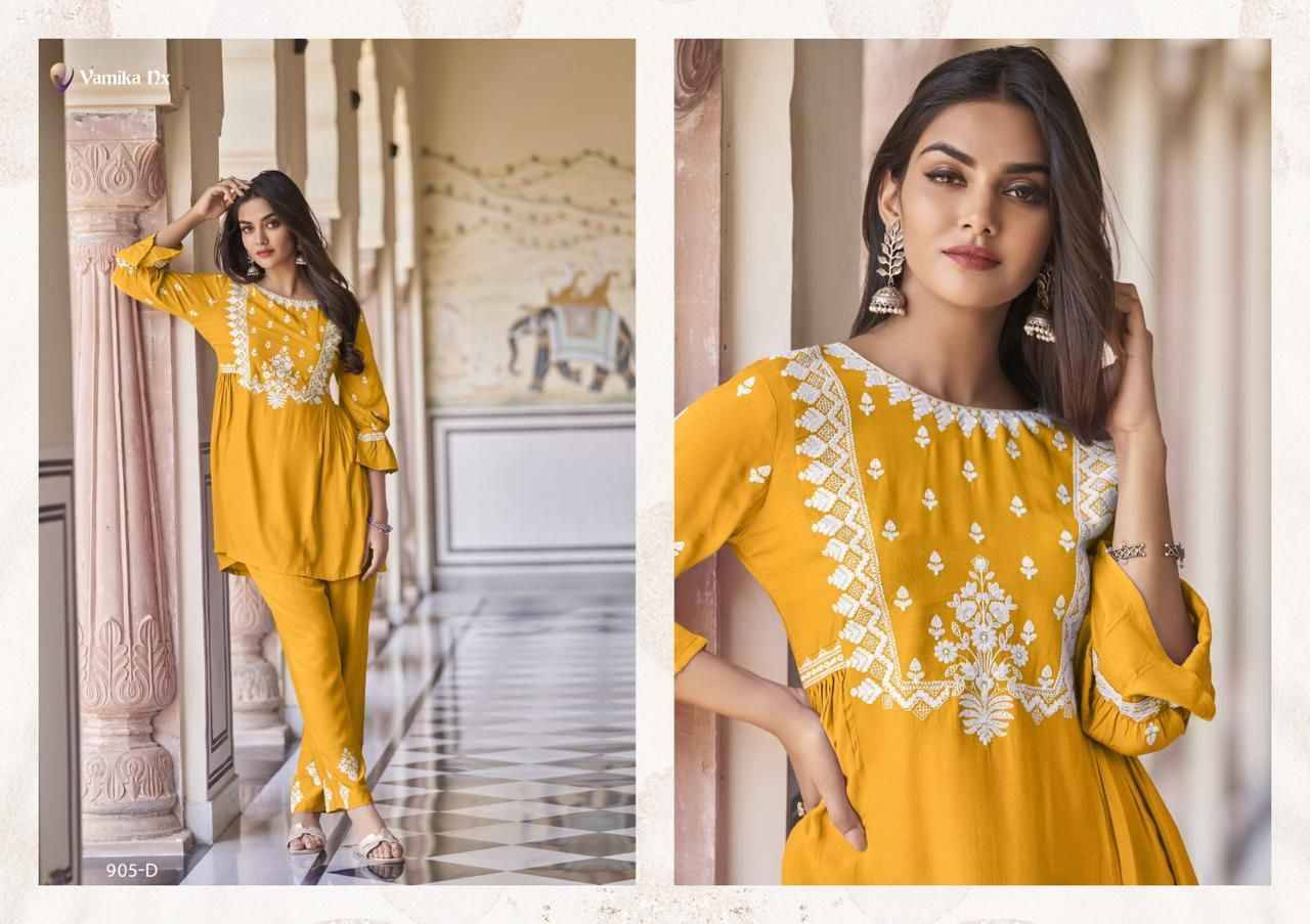 Vintage Super Hit By Vamika 905-A To 905-E Series Designer Stylish Fancy Colorful Beautiful Party Wear & Ethnic Wear Collection Heavy Rayon Co-Ord At Wholesale Price