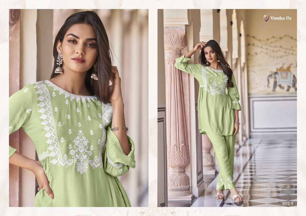 Vintage Super Hit By Vamika 905-A To 905-E Series Designer Stylish Fancy Colorful Beautiful Party Wear & Ethnic Wear Collection Heavy Rayon Co-Ord At Wholesale Price