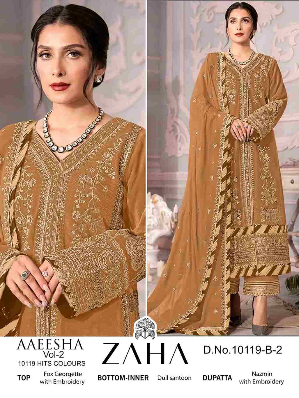 Aaeesha Vol-2 By Zaha 10119-B-1 To 10119-B-4 Series Beautiful Pakistani Suits Colorful Stylish Fancy Casual Wear & Ethnic Wear Faux Georgette Dresses At Wholesale Price