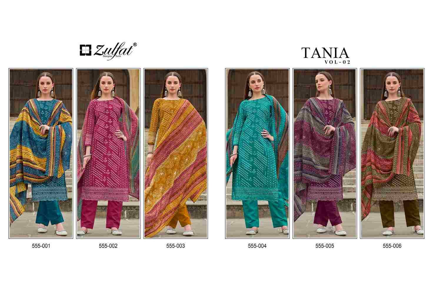 Tania Vol-2 By Zulfat 555-001 To 555-006 Series Beautiful Festive Suits Stylish Fancy Colorful Casual Wear & Ethnic Wear Pure Cotton Print Dresses At Wholesale Price