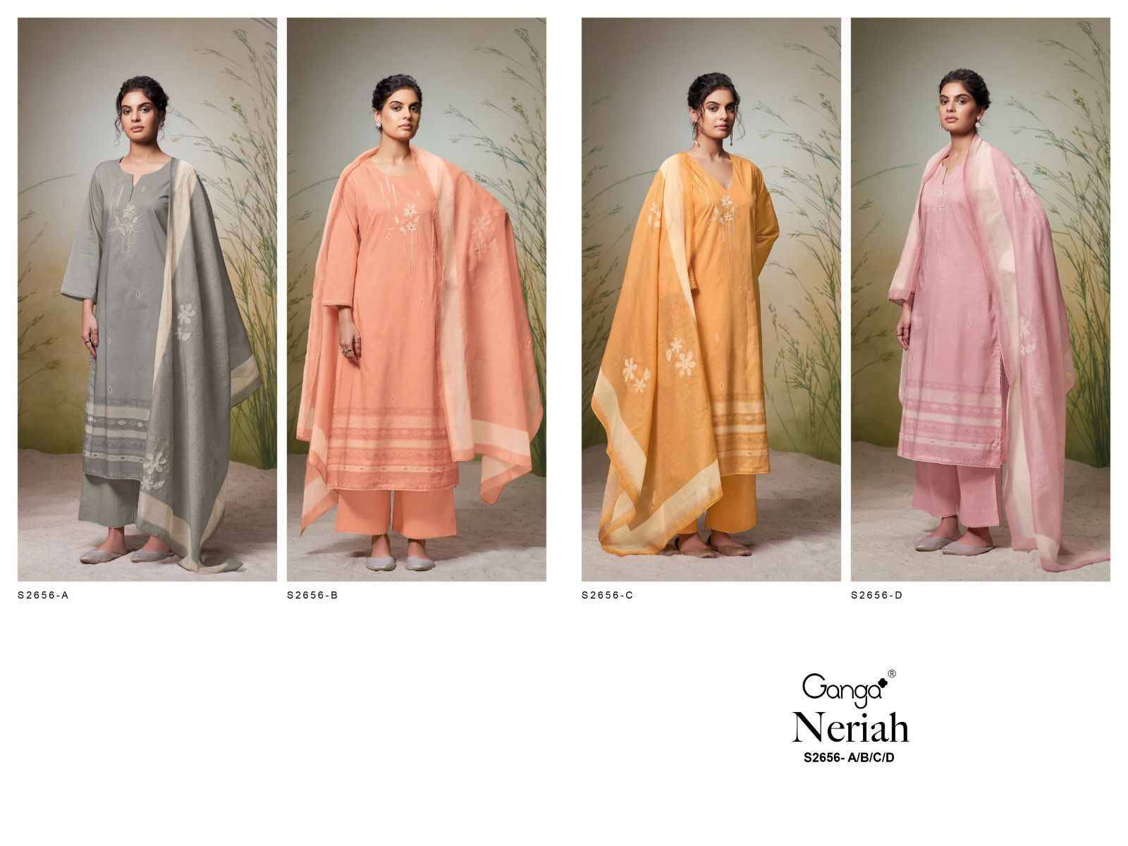 Neriah-2656 By Ganga Fashion 2656-A To 2656-D Series Beautiful Festive Suits Colorful Stylish Fancy Casual Wear & Ethnic Wear Premium Cotton Dresses At Wholesale Price