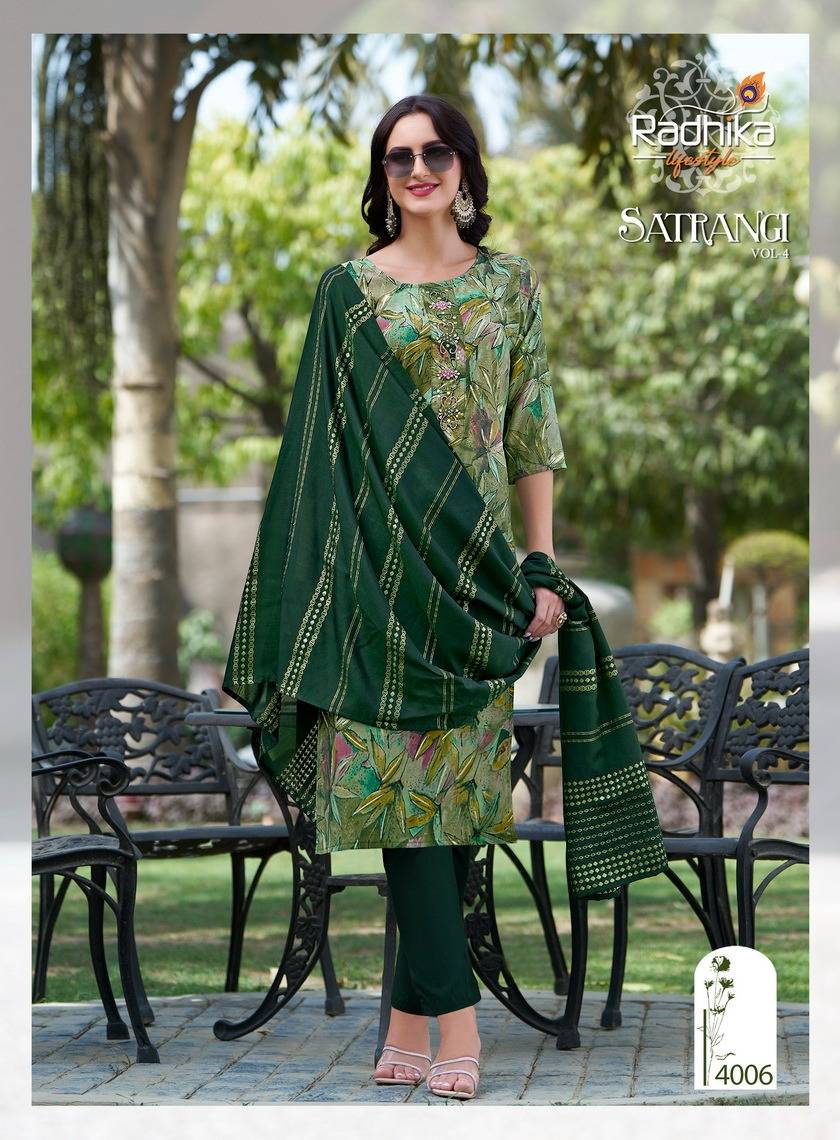 Satrangi Vol-4 By Radhika Lifestyle 4001 To 4006 Series Beautiful Festive Suits Colorful Stylish Fancy Casual Wear & Ethnic Wear Modal Chanderi Dresses At Wholesale Price