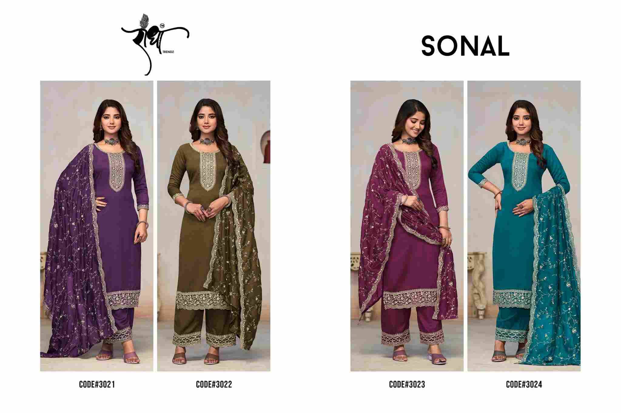 Sonal By Radha Trendz 3021 To 3024 Series Beautiful Festive Suits Colorful Stylish Fancy Casual Wear & Ethnic Wear Pure Vichitra Dresses At Wholesale Price