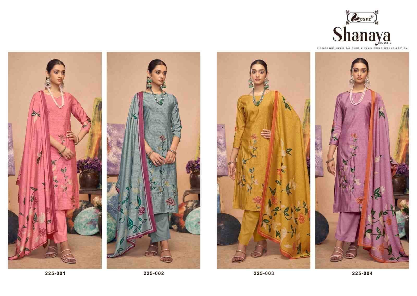 Shanaya Vol-2 Nx By Kesar 225-001 To 225-004 Series Indian Traditional Wear Collection Beautiful Stylish Fancy Colorful Party Wear & Occasional Wear Pure Muslin Viscose Sarees At Wholesale Price