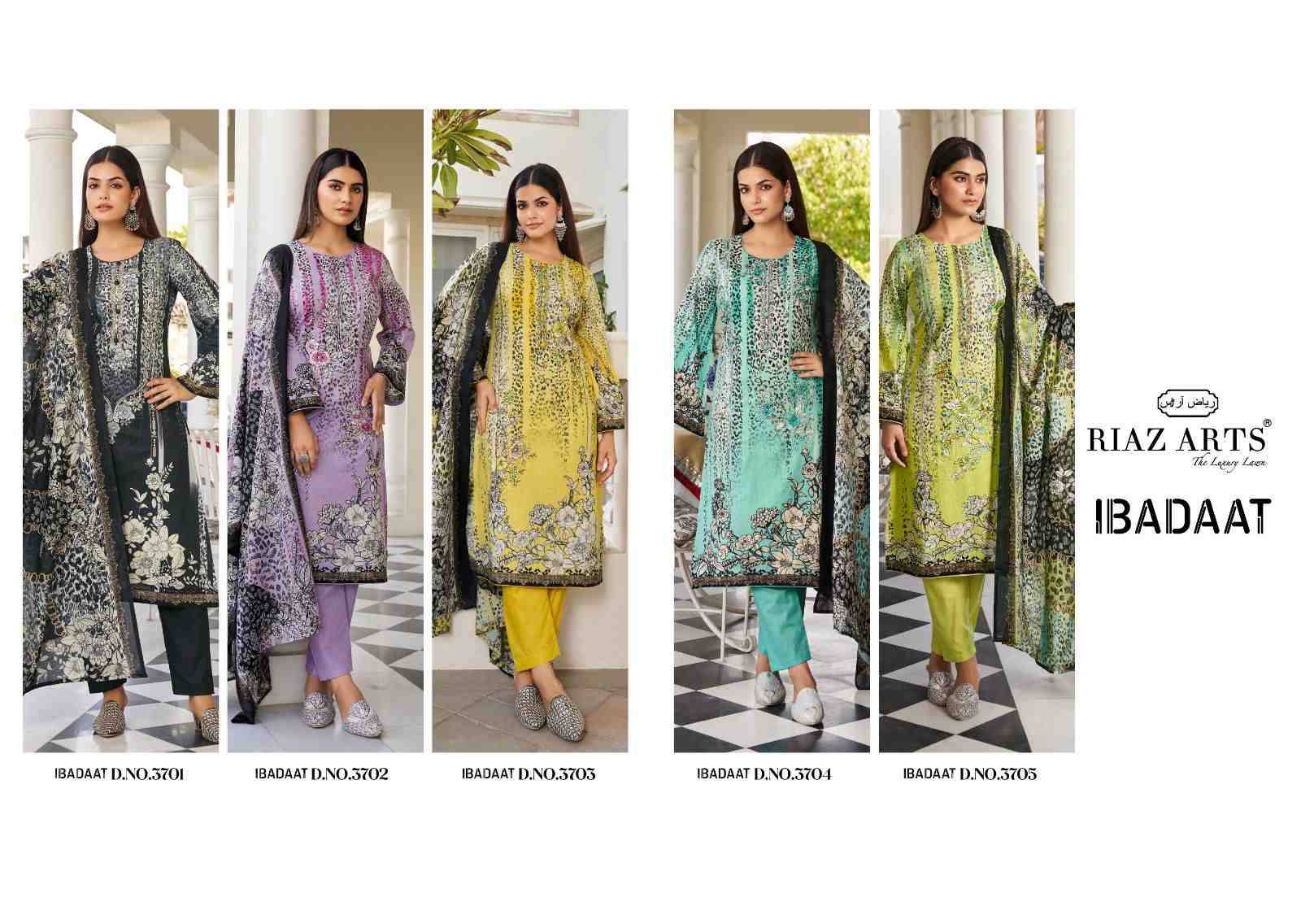 Ibadaat By Riaz Arts 3701 To 3705 Series Designer Pakistani Suits Collection Beautiful Stylish Fancy Colorful Party Wear & Occasional Wear Pure Lawn Cambric With Embroidered Dresses At Wholesale Price