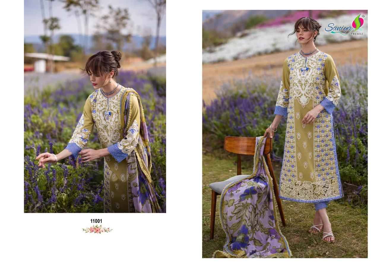 Mushq Vol-11 By Saniya Trendz 11001 To 11003 Series Beautiful Pakistani Suits Colorful Stylish Fancy Casual Wear & Ethnic Wear Cotton Embroidered Dresses At Wholesale Price