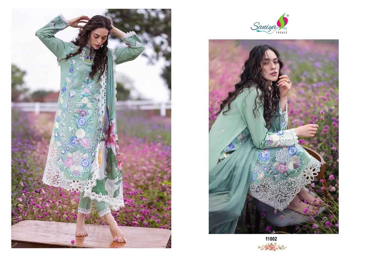 Mushq Vol-11 By Saniya Trendz 11001 To 11003 Series Beautiful Pakistani Suits Colorful Stylish Fancy Casual Wear & Ethnic Wear Cotton Embroidered Dresses At Wholesale Price