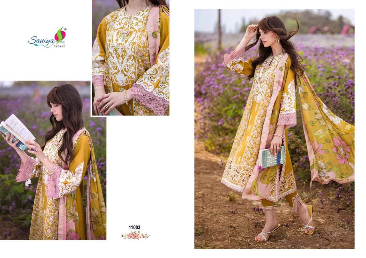 Mushq Vol-11 By Saniya Trendz 11001 To 11003 Series Beautiful Pakistani Suits Colorful Stylish Fancy Casual Wear & Ethnic Wear Cotton Embroidered Dresses At Wholesale Price