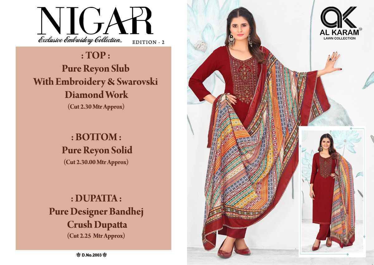 Nigar Vol-2 By Al Karam Lawn Collection 2001 To 2006 Series Beautiful Festive Suits Stylish Fancy Colorful Casual Wear & Ethnic Wear Heavy Rayon Slub Print Dresses At Wholesale Price