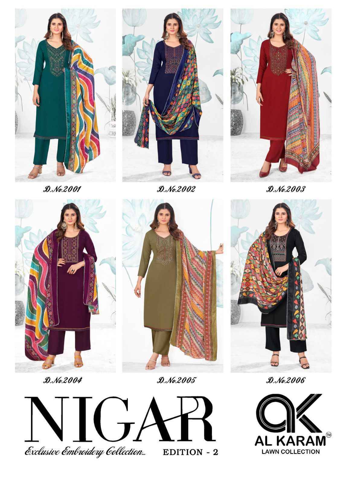 Nigar Vol-2 By Al Karam Lawn Collection 2001 To 2006 Series Beautiful Festive Suits Stylish Fancy Colorful Casual Wear & Ethnic Wear Heavy Rayon Slub Print Dresses At Wholesale Price