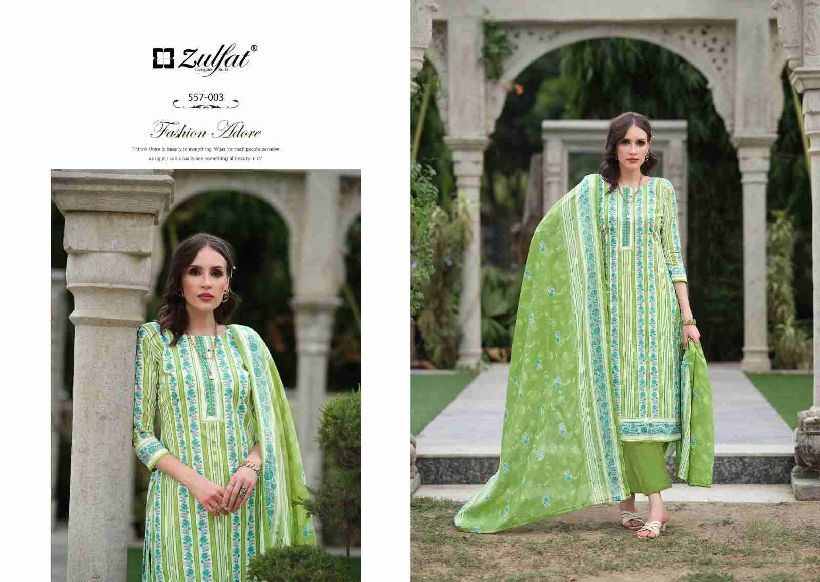 Nazrana Vol-3 By Zulfat 557-001 To 557-008 Series Beautiful Festive Suits Stylish Fancy Colorful Casual Wear & Ethnic Wear Pure Cotton Print Dresses At Wholesale Price