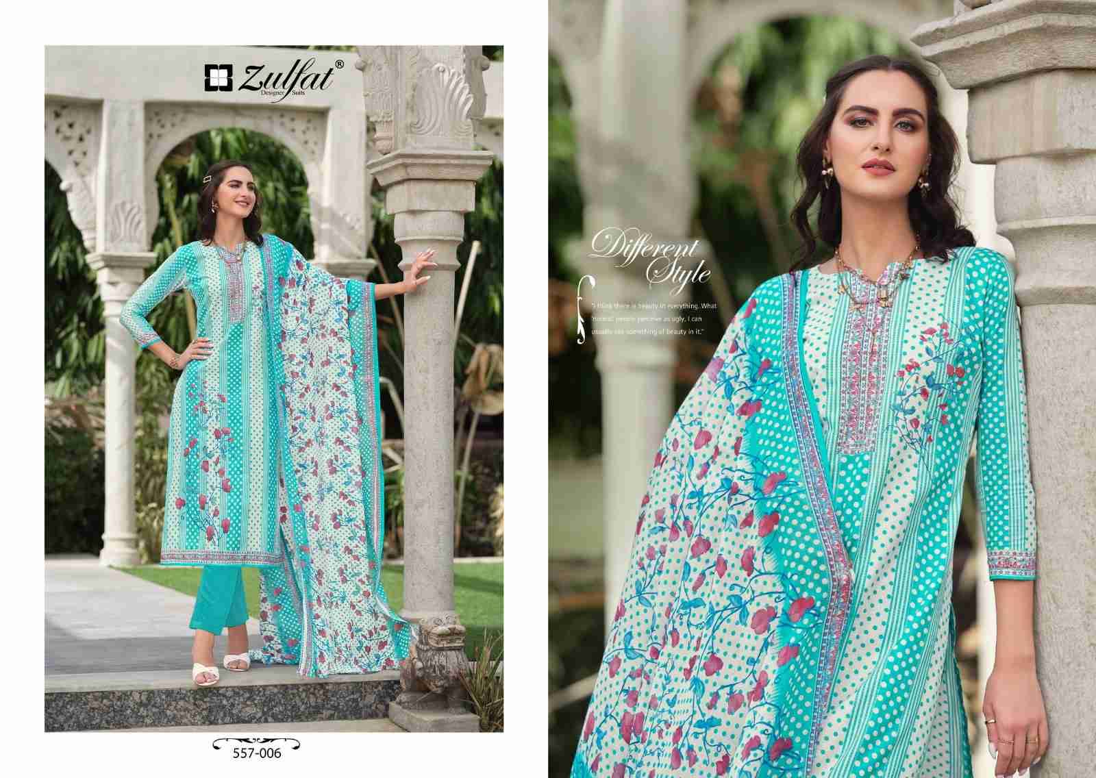 Nazrana Vol-3 By Zulfat 557-001 To 557-008 Series Beautiful Festive Suits Stylish Fancy Colorful Casual Wear & Ethnic Wear Pure Cotton Print Dresses At Wholesale Price