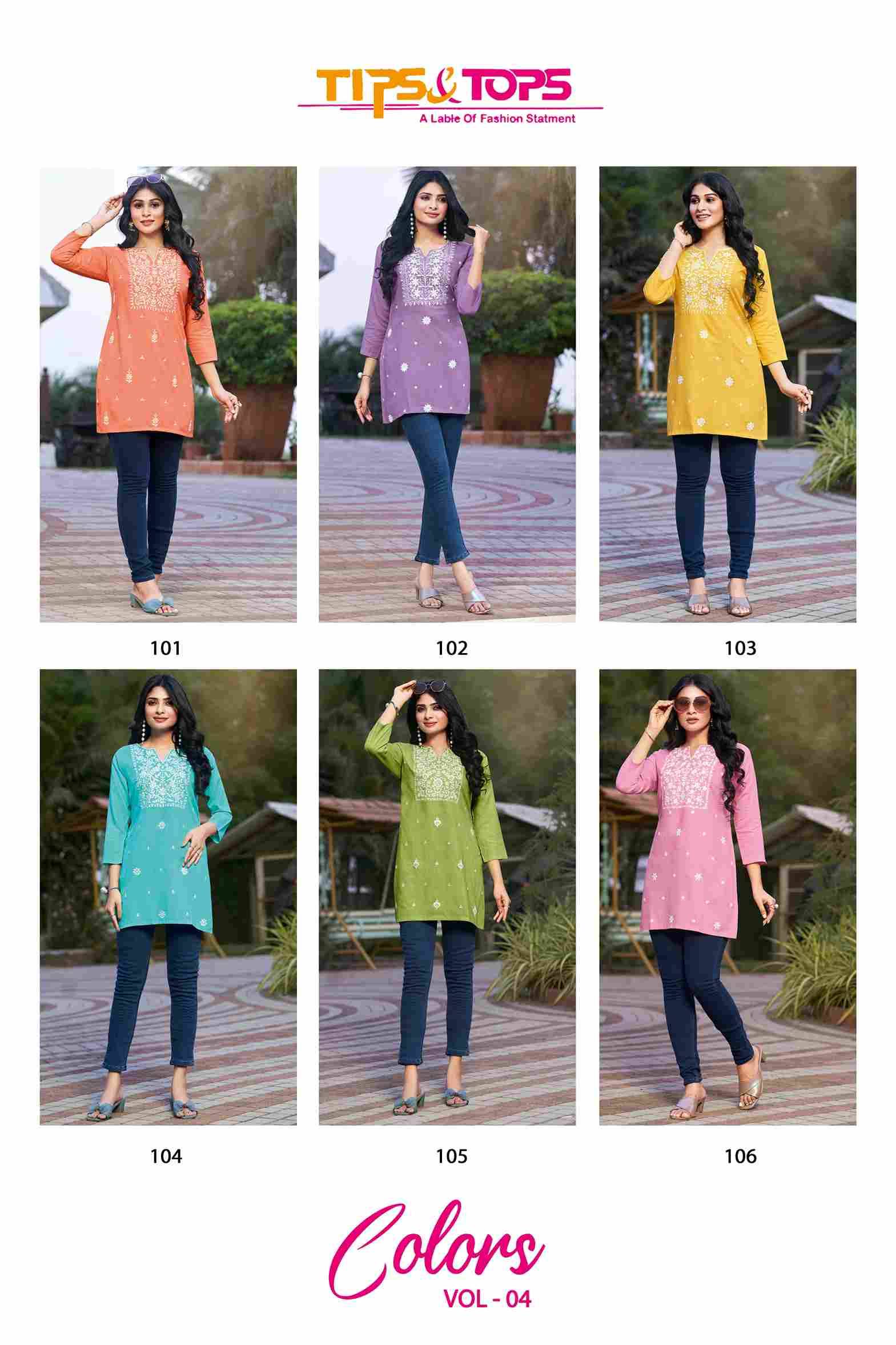 Colors Vol-4 By Tips And Tops 101 To 106 Series Designer Stylish Fancy Colorful Beautiful Party Wear & Ethnic Wear Collection Heavy Rayon Slub Tops At Wholesale Price