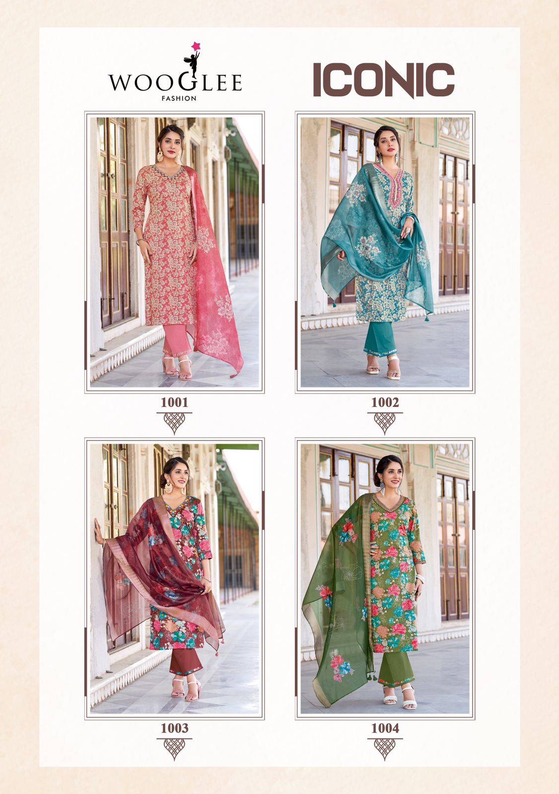 Iconic By Wooglee 1001 To 1004 Series Beautiful Festive Suits Stylish Fancy Colorful Party Wear & Occasional Wear Pure Cotton Dresses At Wholesale Price