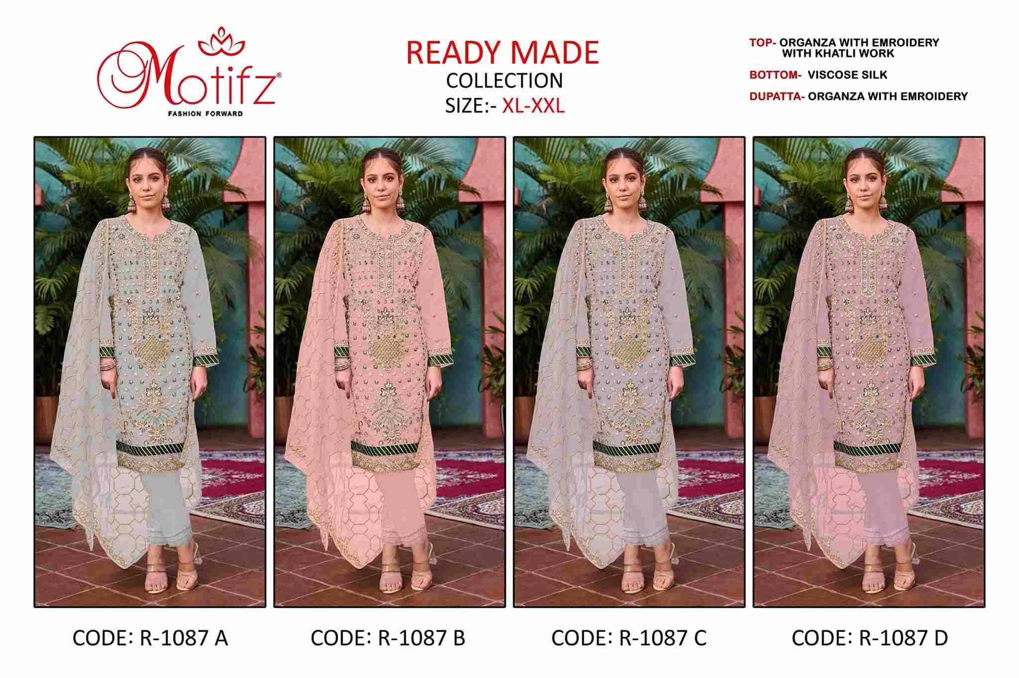 Motifz Hit Design 1087 Colours By Motifz 1087-A To 1087-D Series Designer Pakistani Suits Collection Beautiful Stylish Fancy Colorful Party Wear & Occasional Wear Organza With Embroidered Dresses At Wholesale Price