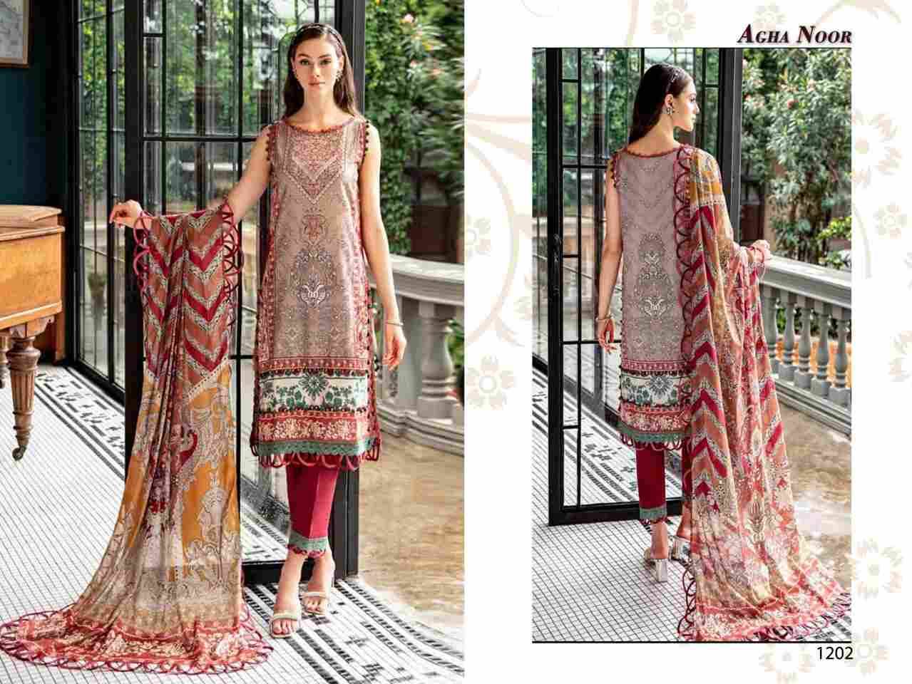 Luxury Lawn Collection Vol-12 By Agha Noor 1201 To 1206 Series Beautiful Pakistani Suits Stylish Fancy Colorful Party Wear & Occasional Wear Lawn Cotton Dresses At Wholesale Price