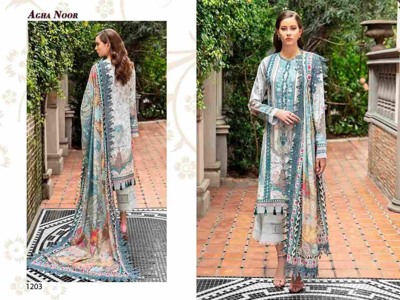 Luxury Lawn Collection Vol-12 By Agha Noor 1201 To 1206 Series Beautiful Pakistani Suits Stylish Fancy Colorful Party Wear & Occasional Wear Lawn Cotton Dresses At Wholesale Price