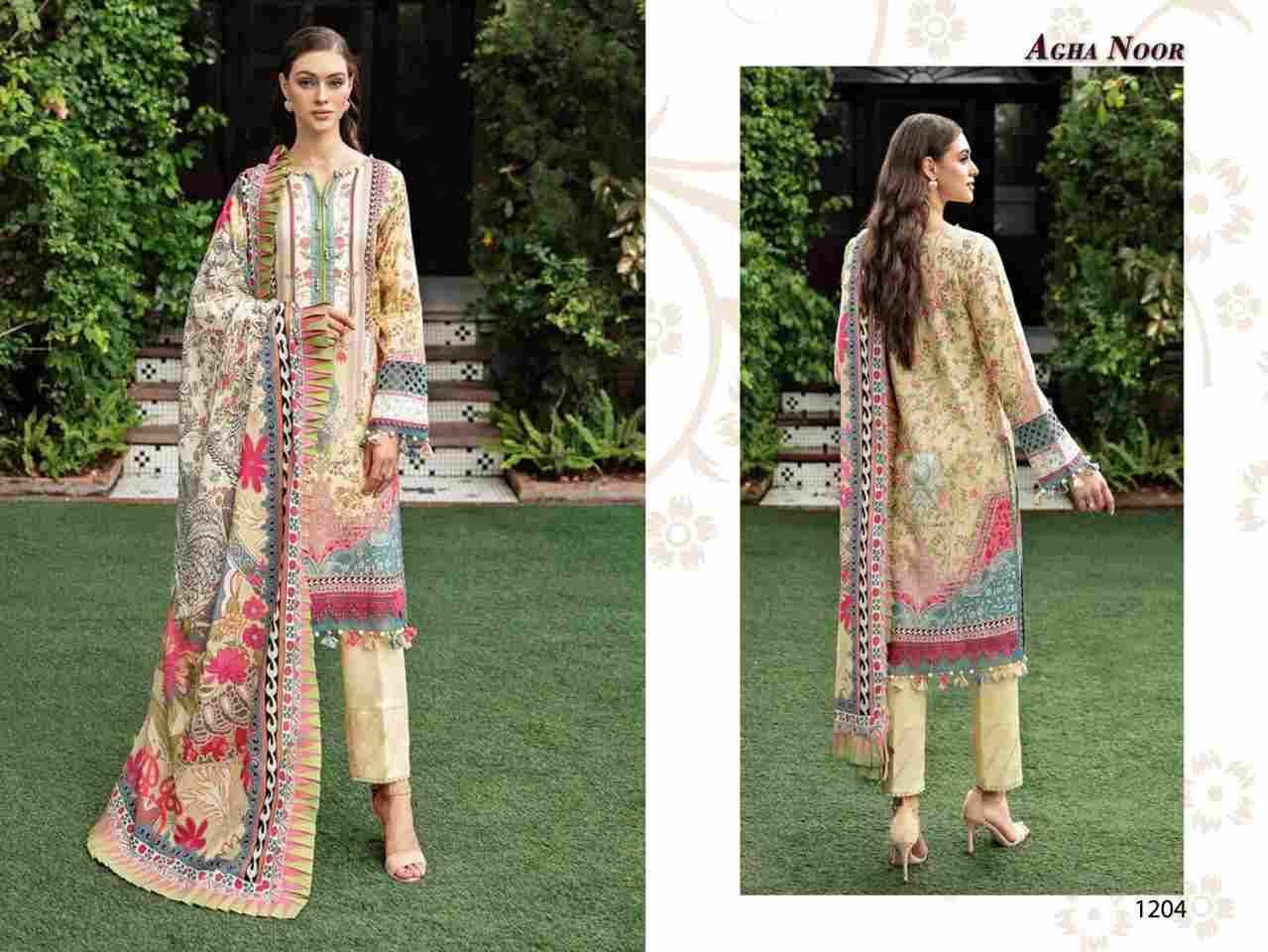 Luxury Lawn Collection Vol-12 By Agha Noor 1201 To 1206 Series Beautiful Pakistani Suits Stylish Fancy Colorful Party Wear & Occasional Wear Lawn Cotton Dresses At Wholesale Price