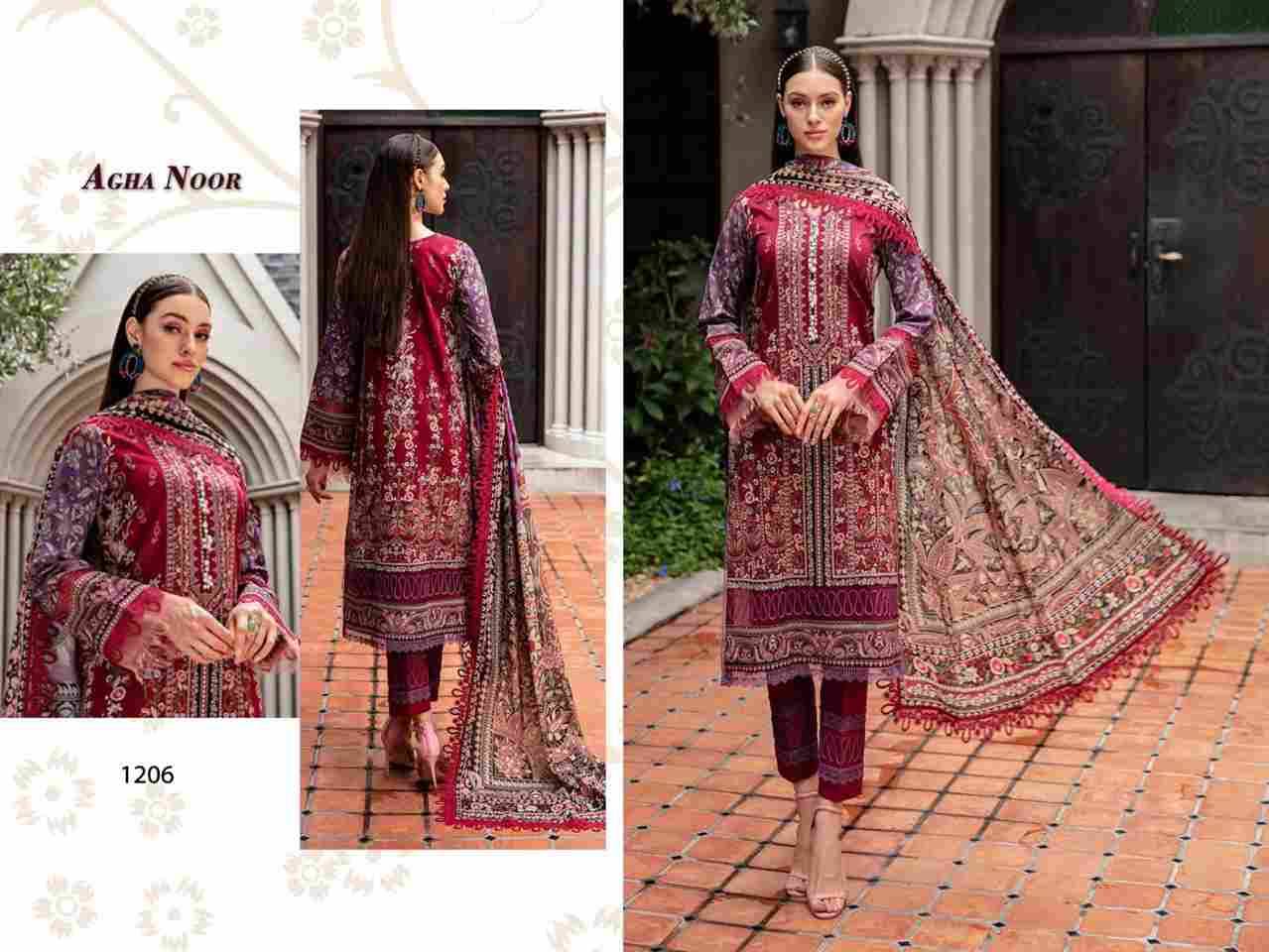 Luxury Lawn Collection Vol-12 By Agha Noor 1201 To 1206 Series Beautiful Pakistani Suits Stylish Fancy Colorful Party Wear & Occasional Wear Lawn Cotton Dresses At Wholesale Price