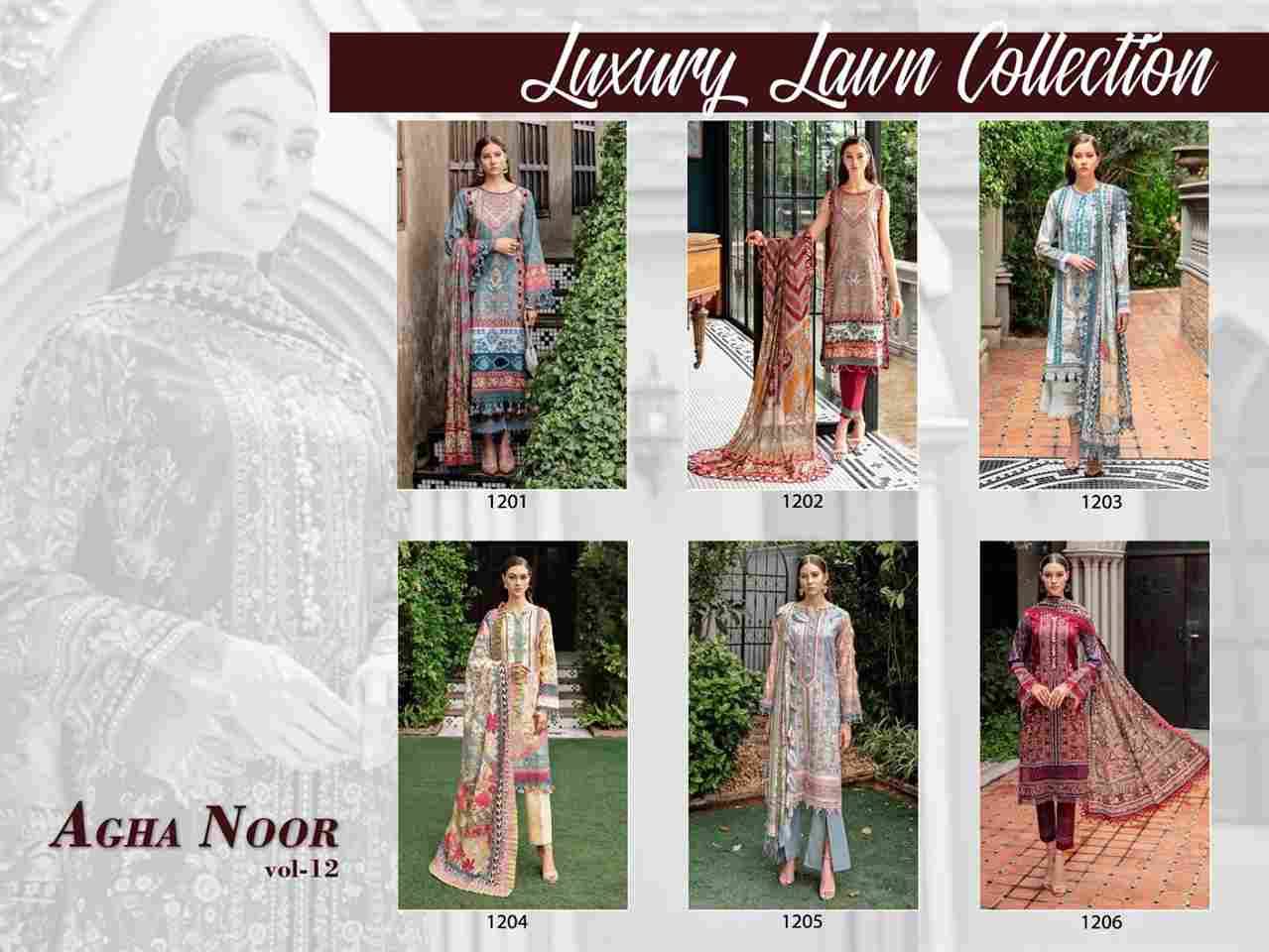 Luxury Lawn Collection Vol-12 By Agha Noor 1201 To 1206 Series Beautiful Pakistani Suits Stylish Fancy Colorful Party Wear & Occasional Wear Lawn Cotton Dresses At Wholesale Price