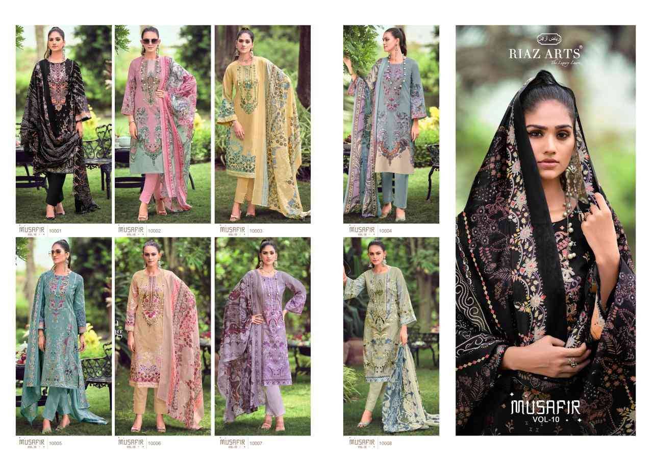 Musafir Vol-10 By Riaz Arts 10001 To 10008 Series Wholesale Designer Pakistani Suits Collection Beautiful Stylish Fancy Colorful Party Wear & Occasional Wear Pure Lawn Print With Embroidered Dresses At Wholesale Price