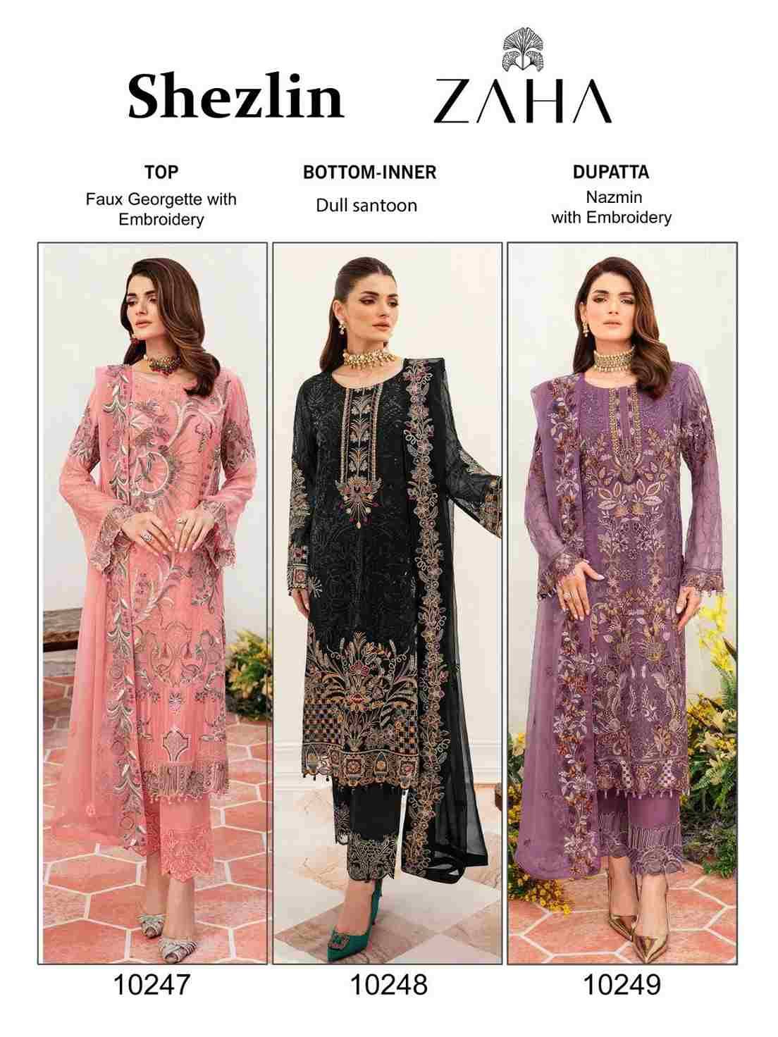 Shezlin By Zaha 10247 To 10249 Series Beautiful Pakistani Suits Colorful Stylish Fancy Casual Wear & Ethnic Wear Faux Georgette Dresses At Wholesale Price