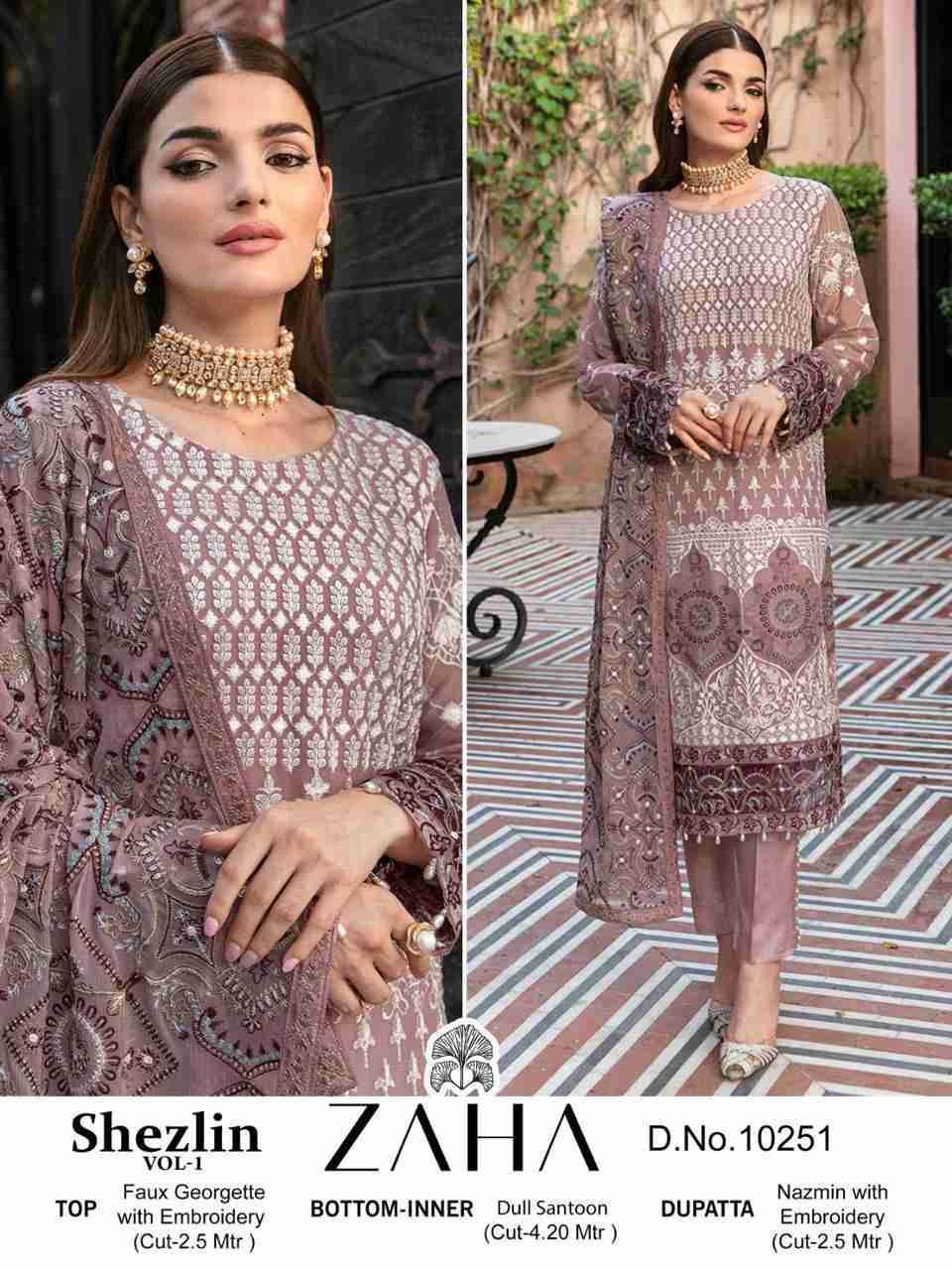 Shezlin Vol-1 By Zaha 10250 To 10252 Series Beautiful Pakistani Suits Colorful Stylish Fancy Casual Wear & Ethnic Wear Faux Georgette Dresses At Wholesale Price