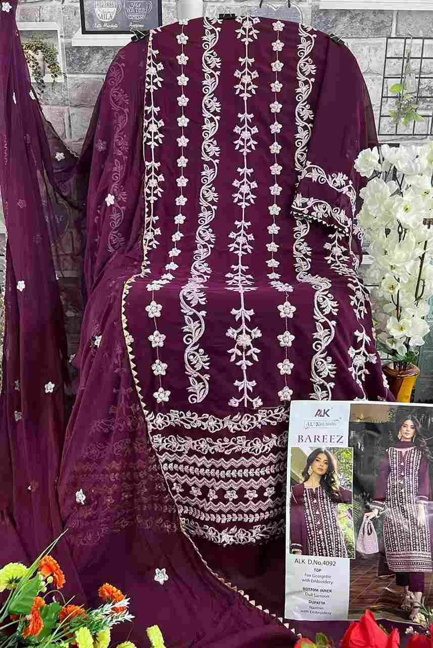 Bareez By Al Khushbu 4092 To 4094 Series Designer Pakistani Suits Beautiful Stylish Fancy Colorful Party Wear & Occasional Wear Faux Georgette With Embroidery Dresses At Wholesale Price