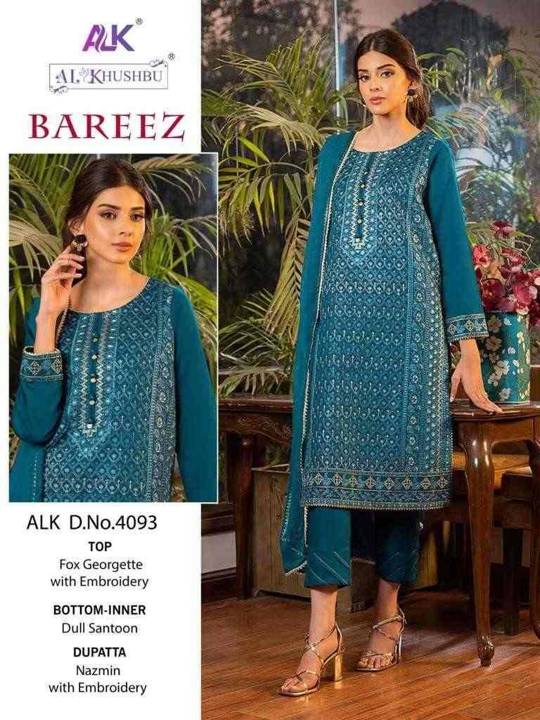 Bareez By Al Khushbu 4092 To 4094 Series Designer Pakistani Suits Beautiful Stylish Fancy Colorful Party Wear & Occasional Wear Faux Georgette With Embroidery Dresses At Wholesale Price