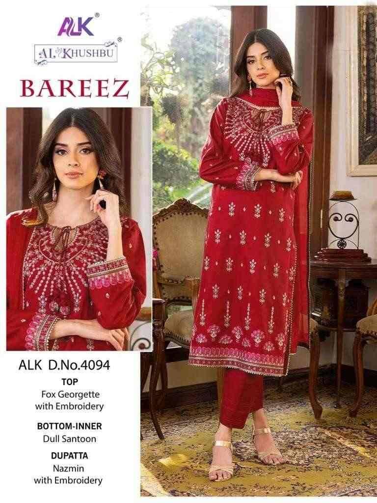 Bareez By Al Khushbu 4092 To 4094 Series Designer Pakistani Suits Beautiful Stylish Fancy Colorful Party Wear & Occasional Wear Faux Georgette With Embroidery Dresses At Wholesale Price