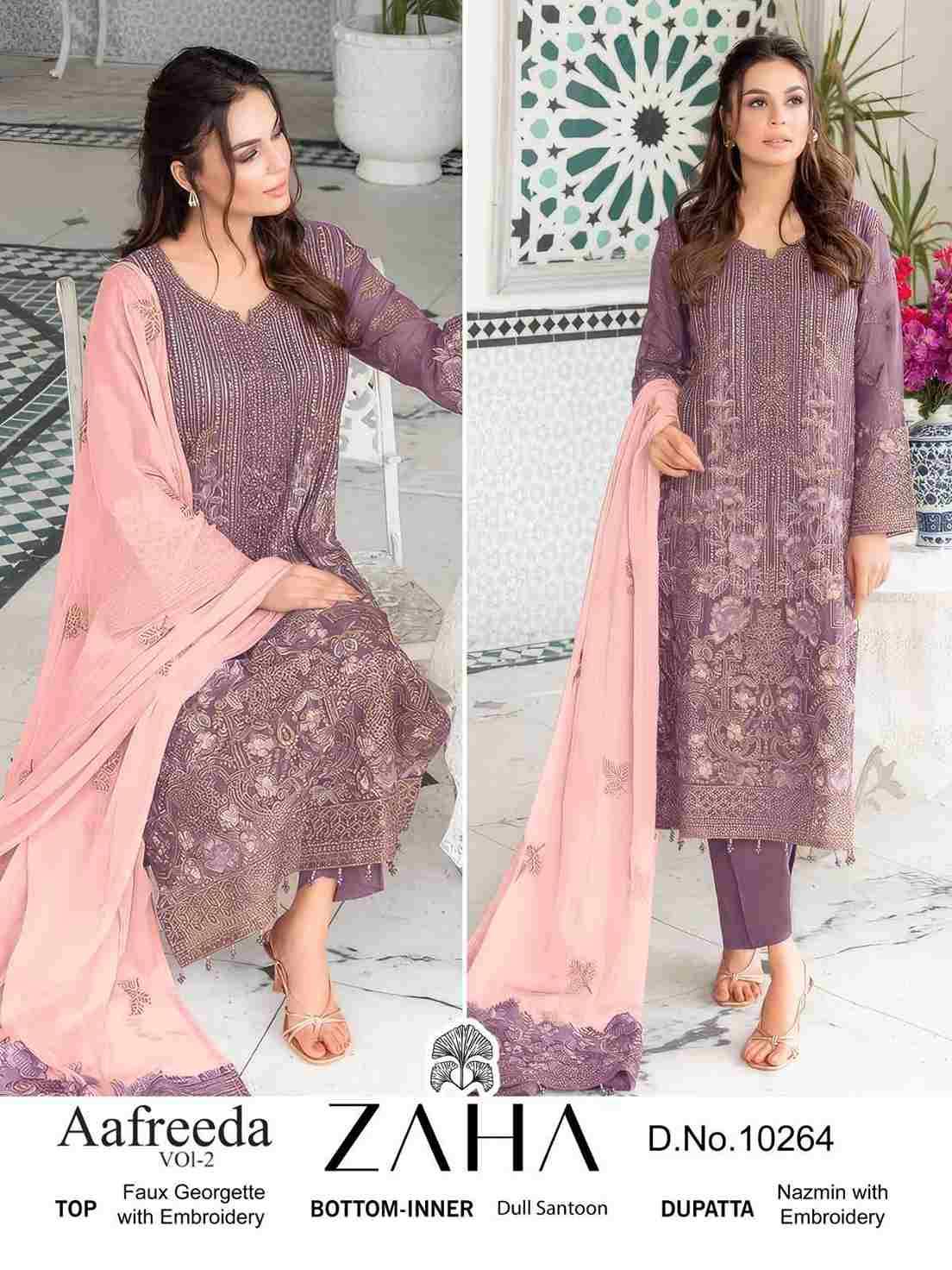 Aafreeda Vol-2 By Zaha 10264 To 10266 Series Beautiful Pakistani Suits Colorful Stylish Fancy Casual Wear & Ethnic Wear Faux Georgette Embroidered Dresses At Wholesale Price