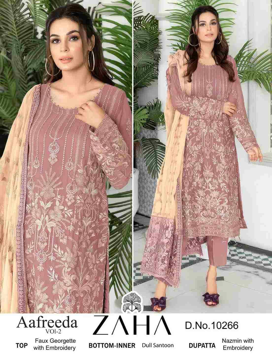 Aafreeda Vol-2 By Zaha 10264 To 10266 Series Beautiful Pakistani Suits Colorful Stylish Fancy Casual Wear & Ethnic Wear Faux Georgette Embroidered Dresses At Wholesale Price