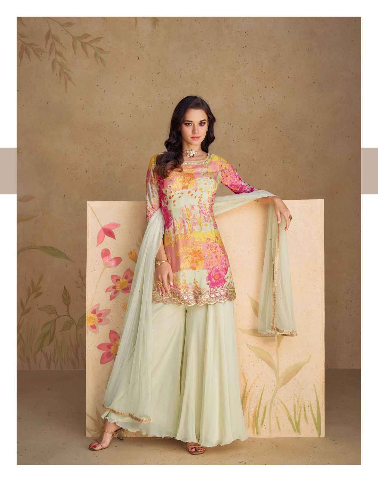 Sangam By Sayuri 5538 To 5542 Series Beautiful Sharara Suits Colorful Stylish Fancy Casual Wear & Ethnic Wear Chinnon Silk Embroidery Dresses At Wholesale Price