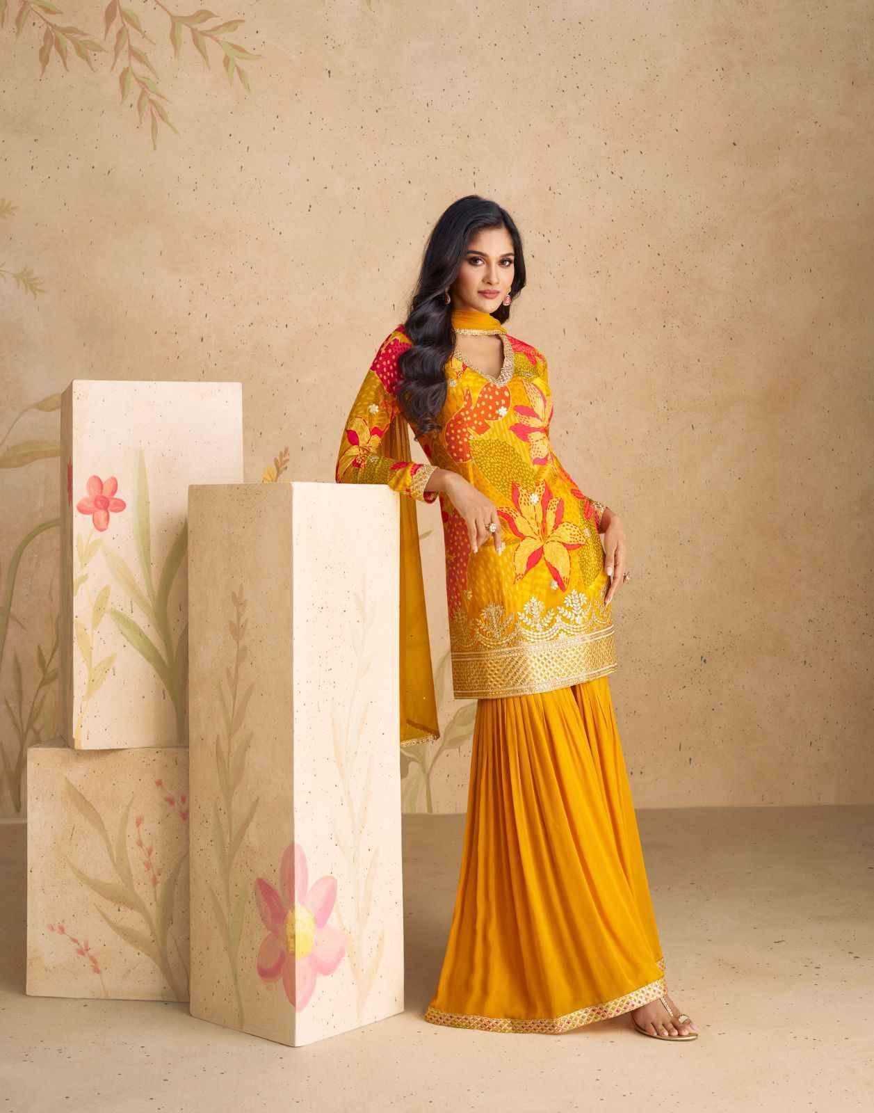 Sangam By Sayuri 5538 To 5542 Series Beautiful Sharara Suits Colorful Stylish Fancy Casual Wear & Ethnic Wear Chinnon Silk Embroidery Dresses At Wholesale Price