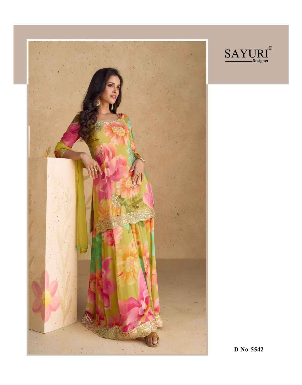 Sangam By Sayuri 5538 To 5542 Series Beautiful Sharara Suits Colorful Stylish Fancy Casual Wear & Ethnic Wear Chinnon Silk Embroidery Dresses At Wholesale Price