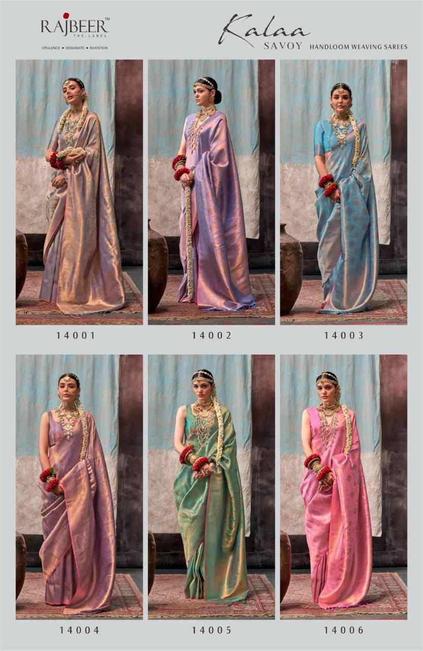 Kalaa By Rajbeer 14001 To 14006 Series Indian Traditional Wear Collection Beautiful Stylish Fancy Colorful Party Wear & Occasional Wear Handloom Silk Sarees At Wholesale Price