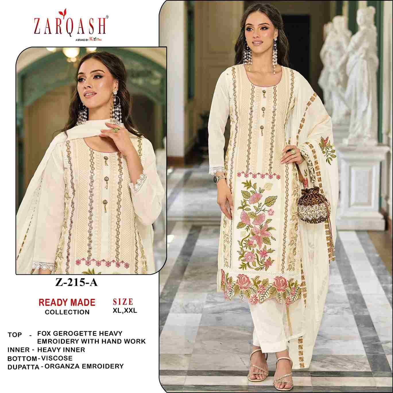 Zarqash Hit Design Z-215 Colours By Zarqash Z-215-A To Z-215-C Series Beautiful Pakistani Suits Colorful Stylish Fancy Casual Wear & Ethnic Wear Faux Georgette Dresses At Wholesale Price